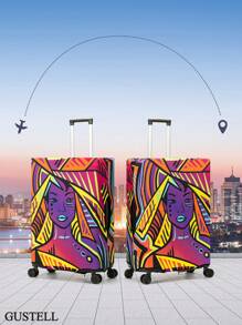 Dày Vỏ hành lý , Đàn hồi Vali Bảo vệ Tay áo , Phù hợp 18-30 Inch Nhẹ Chống bụi Du lịch Loại vỏ , Đúng mốt Hoạt hình Cô gái In Mẫu , Có thể giặt được Và Cao Bảo vệ - màu đen - Xem 3