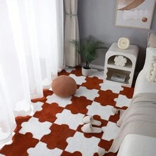 Creative Jigsaw Puzzle Carpet, Solid Color Square Block Area Rug, Bedroom Foot Mat, Bedside Rug, Removable And Washable - white+coffee - View 2
