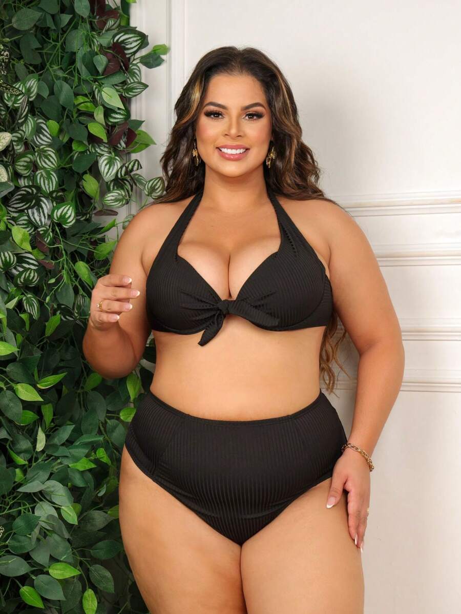 Plus Size Bikini Sets - 黑色 - 查看 1