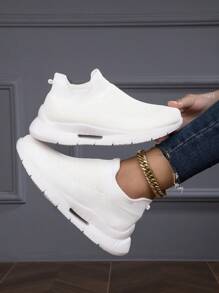 2023 Xu hướng Mới Dệt kim Của phụ nữ Vớ Giải trí Giày thể thao , Thoáng khí & Mài mòn Chống lại - trắng - Xem 1