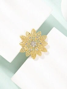1pc Gold-tone Alloy Brooch Pin With Rhinestone Decoration - Suitable For Daily Wear With Shirts And Dresses - Gold - View 3