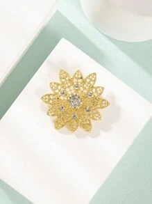 1pc Gold-tone Alloy Brooch Pin With Rhinestone Decoration - Suitable For Daily Wear With Shirts And Dresses - Gold - View 1