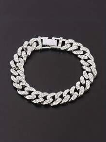 kuuioe 1個歐美風格全鑲鑽石項鍊,男女均可配戴成手鍊,時尚酷炫飾品 - 銀色 - 查看 3