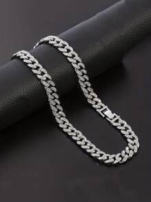 kuuioe 1個歐美風格全鑲鑽石項鍊,男女均可配戴成手鍊,時尚酷炫飾品 - 銀色 - 查看 4