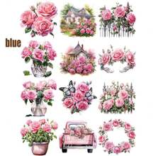 6款玫瑰主題貼紙套裝,創意粉紫黑玫瑰設計貼紙,適用於剪貼簿、日記、筆記本、相冊、情人節卡片裝飾 - 藍色 - 查看 2