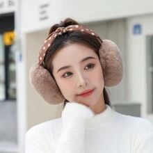 1件啡色女士可摺疊保暖耳套,冬季毛絨耳罩適用於女性/女孩