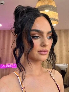 1 piece Invisible Clip-In Bangs Synthetic Dragon Beard Two Side Bangs With Temples Hair Pieces Long Curly Wavy Hair Bangs For Daily Wear - Black-brown - View 4