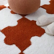 Creative Jigsaw Puzzle Carpet, Solid Color Square Block Area Rug, Bedroom Foot Mat, Bedside Rug, Removable And Washable - white+coffee - View 3