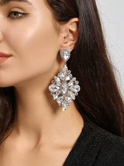 1 Par De Exquisitos Pendientes De Vidrio Completo Con Pedrería Y Tachuelas De Cobre Para Mujeres, Perfectos Para Fiestas, Bodas, Accesorios De Moda