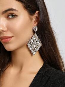 1雙高雅全玻璃鑲嵌銅釘耳環,適用於派對、婚禮,時尚配飾 - 銀色 - 查看 5