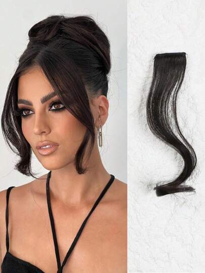 1 Stück Unsichtbare Clip-in Pony Synthetischer Drachenbart Zwei Seiten Pony Mit Schläfen Haarstücken Lange Lockige Wellige Haar-pony Für Den Täglichen Gebrauch