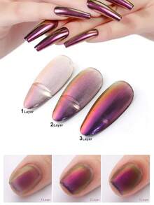1 罐紫红色华丽镀铬指甲粉金属镜面效果全息闪光颜料带海绵工具女士 DIY 美甲装饰 - 淡紫色 - 查看 4