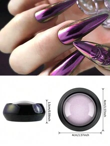 1 罐紫红色华丽镀铬指甲粉金属镜面效果全息闪光颜料带海绵工具女士 DIY 美甲装饰 - 淡紫色 - 查看 7
