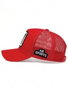 1pc Men's Cat Embroidery Baseball Cap Trucker Hat, Adjustable Sun Protection Outdoor Leisure Hat, Suitable For Spring And Summer Travel, Beach Parties Street - Red - View 3