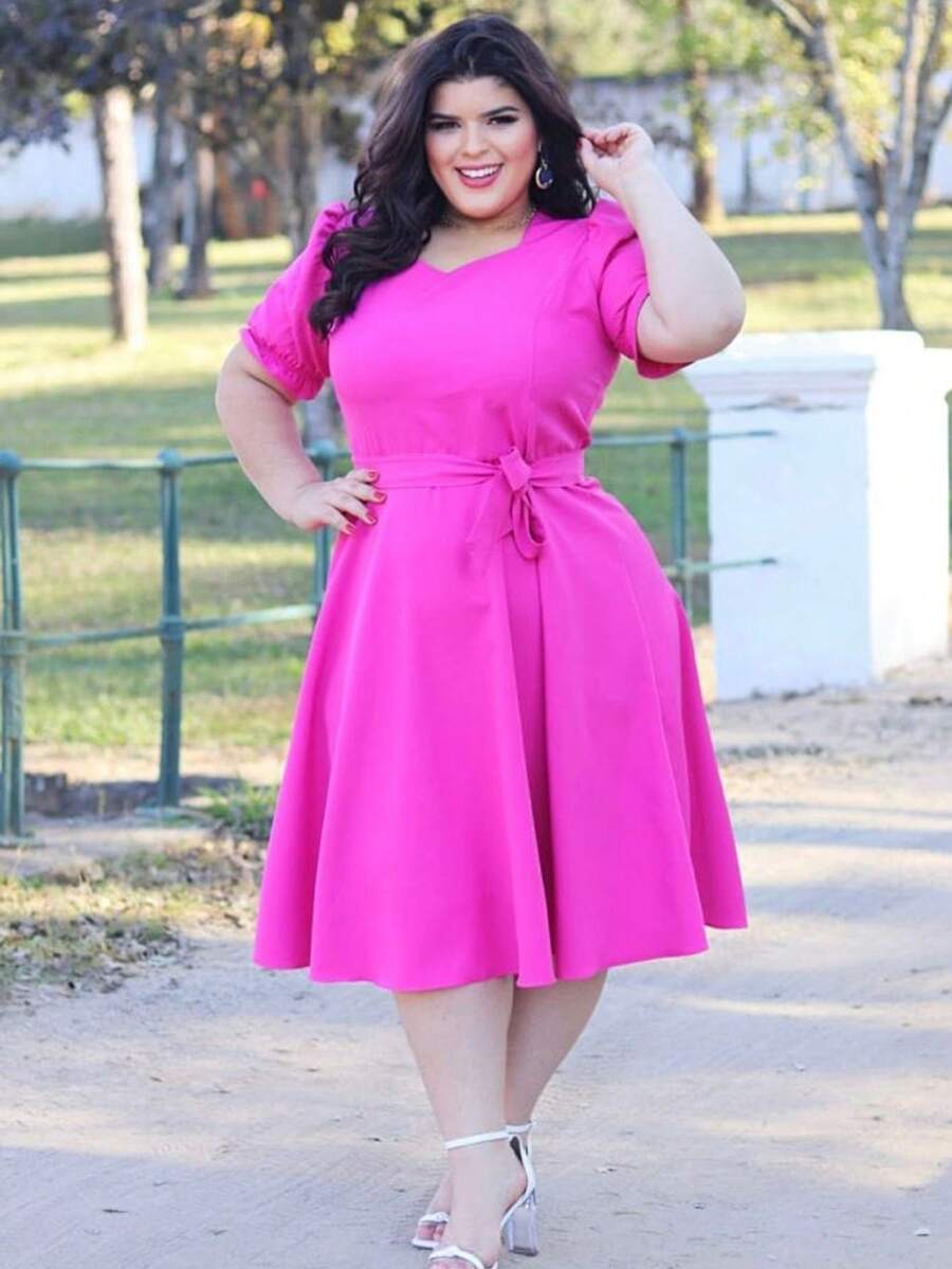 Plus Size Dresses - Hot Pink - View 1