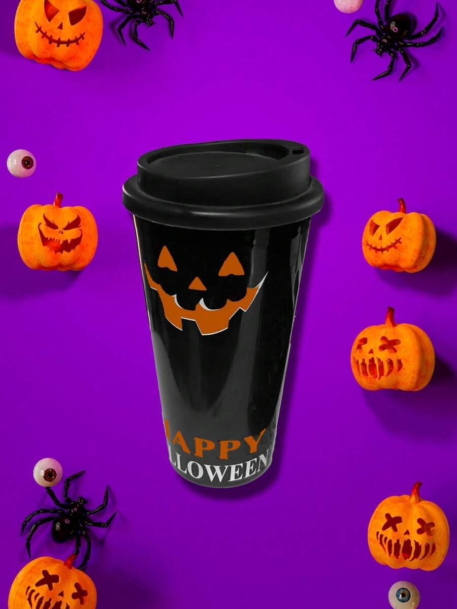 Plastic Cup With Lid - Black - View 1