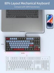 Magegee-sky87機械遊戲鍵盤,棕色軸,緊湊87鍵led背光有線skl遊戲鍵盤,適用於筆記本電腦/windows/pc/comp,黑藍色 - 黑藍混搭(Brown Switch) - 查看 5