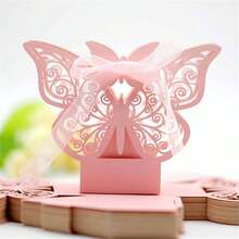 50入組/袋粉紅色和白色蝴蝶激光切割糖果和巧克力禮盒帶絲帶,完美適用於婚禮、生日、慶祝、聖誕、萬聖節、周年慶祝活動裝飾和餅乾包裝