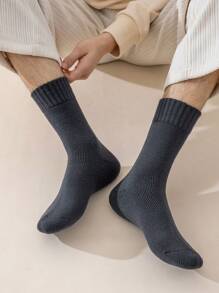 1 双男士中筒袜，黑色保暖内衬超厚保暖长袜，适合睡眠 - 深灰色 - 查看 1