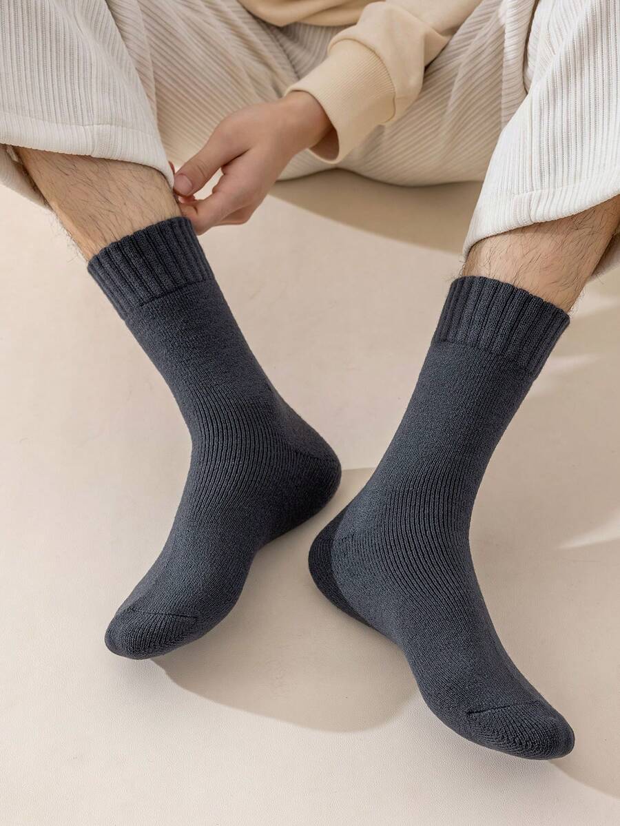 1 双男士中筒袜，黑色保暖内衬超厚保暖长袜，适合睡眠 - 深灰色 - 查看 1