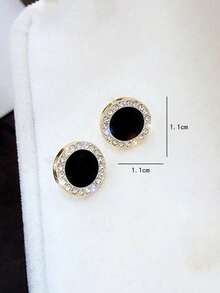 1pair Versatile Geometric Rhinestone Inlaid Round Stud Earrings - Multicolor - View 2