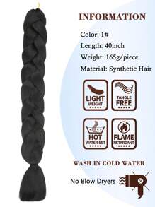 40英寸预拉伸编织接发，单包，低温合成纤维编织接发，专业合成纤维钩编多色辫子，适合女性和儿童日常佩戴、节日和角色扮演，柔软Yaki纹理，可加热定型，165克/包，编织接发，适合万圣节、新年、狂欢节、音乐节和圣诞节礼物 - 黑色 - 查看 4