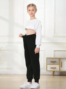 少女瑜珈褲帶口袋,帶貨物口袋的運動打底褲