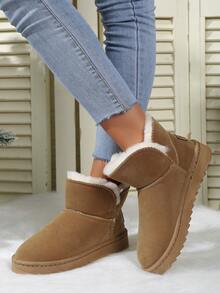 新品中筒加厚保暖内衬舒适冬季短靴防水防滑厚底无跟女靴 - 棕色 - 查看 3
