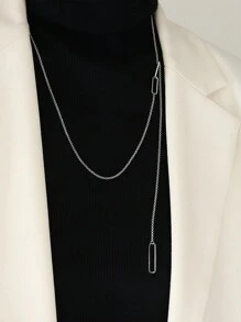 1 件不锈钢长款可调节流苏链吊坠项链，时尚男女通用配饰，适合女士日常佩戴、派对、防水珠宝礼物，适合情人节、妈妈、母亲、母亲节、礼物 - 銀色 - 查看 2