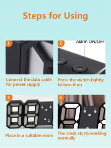 創意3d數字時鐘,掛牆式,led電子時鐘,鬧鐘,大尺寸 - 黑色 - 查看 8