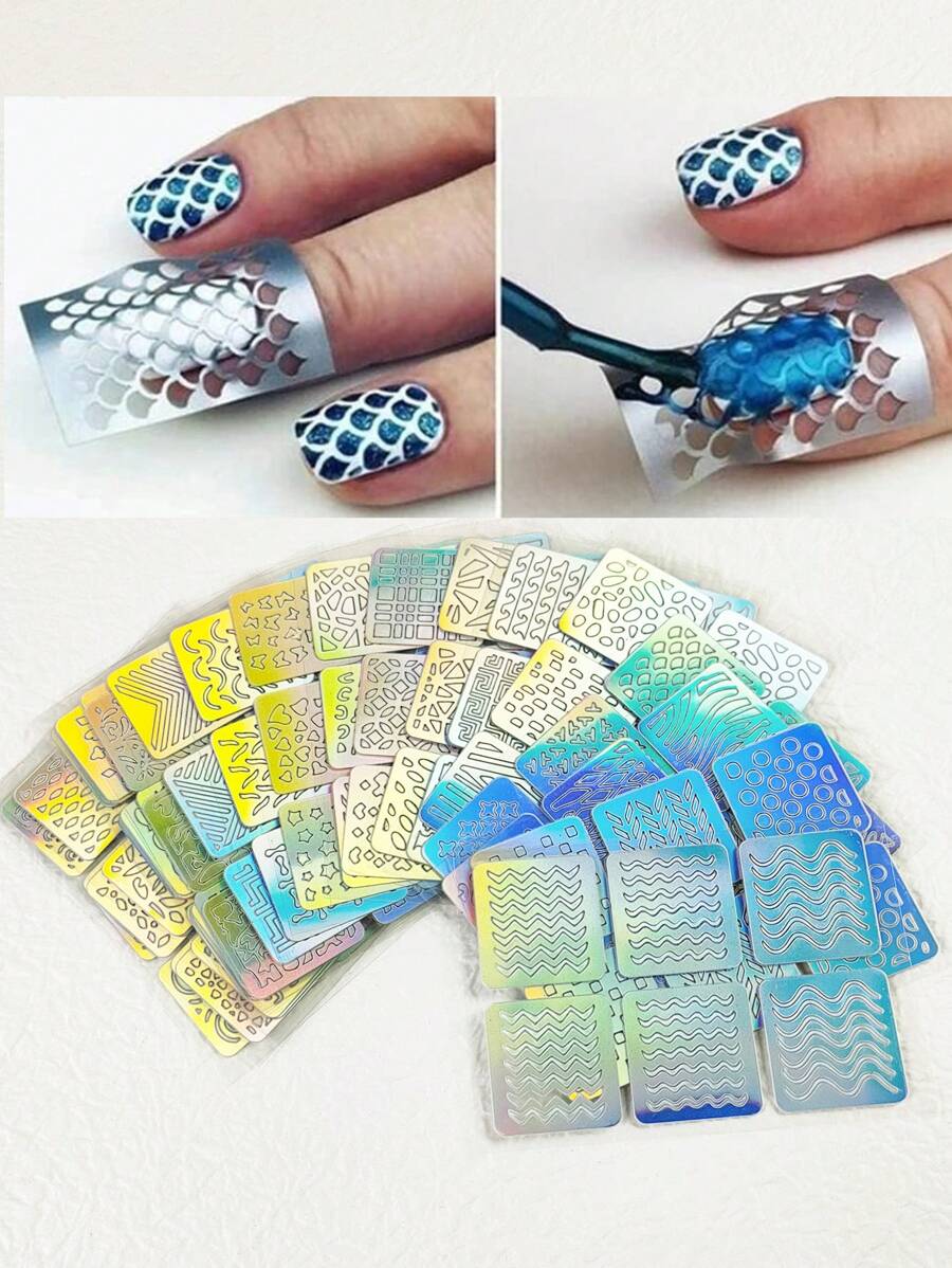 24张混合激光镂空贴纸，美甲印花板套装，美甲镂空贴纸，美甲板模板，美甲印花凝胶模板，家用美甲沙龙套装，美甲用品，美甲工具，美甲艺术工具，返校季，美甲，美甲工具（适用于按压式美甲），修甲工具 - 彩色 - 查看 1