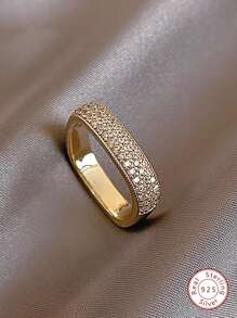 1個微插入鋯石方形戒指,適用於女士珠寶,s925純銀精美珠寶,適合女性教師夏季戒指禮物 - 金色 - 查看 1