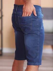 Men Denim Shorts - 深色水洗藍 - 查看 5