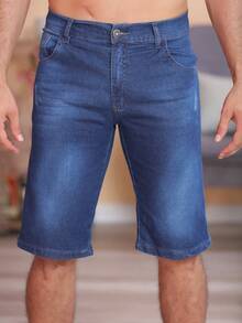 Men Denim Shorts - 深色水洗藍 - 查看 4