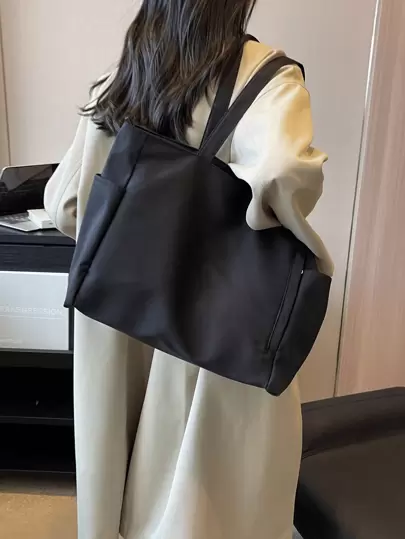 LECEY 女士黑色帆布单肩包和手提包，大容量帆布斜挎包，带多个口袋，适合女性和男性，适合工作和学校的单肩托特包，返校，大号学校托特包，多个隔层，非常适合海滩、学校、工作和日常使用，适合女性或学生的文学书包和书包，非常适合书籍、购物、返校等