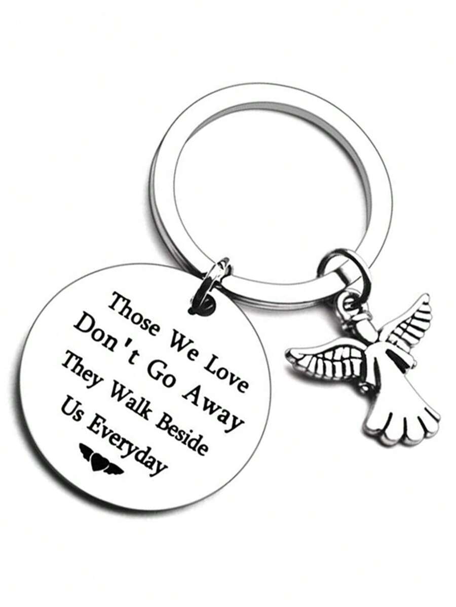 1入懷念鑰匙圈禮物,帶天使吊飾和關於失去摯愛的引言,也適合祖父母 - 銀色 - 查看 1