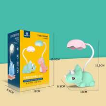 lampara diseño dinosaurio triceratops luz LED tono frio. bateria recargable con USB de alta duracion. pequeño y ligero para buró, escritorio de recamara u oficina. cuello flexible 360° - Rosa - Ver 3