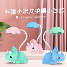 lampara diseño dinosaurio triceratops luz LED tono frio. bateria recargable con USB de alta duracion. pequeño y ligero para buró, escritorio de recamara u oficina. cuello flexible 360° - Rosa - Ver 2