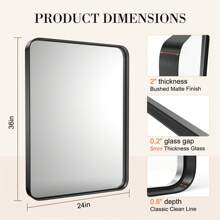 sweetcrispy 3 Sizes Bathroom Mirror Vanity Mirror for Wall, Aluminum Alloy Framed Wall Mirror Farmhouse, Rounded Rectangle Bathroom Vanity Mirror Tempered Glass - màu đen - Xem 4