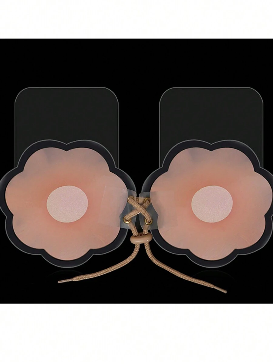 1對矽膠拉繩隱形防凸出乳頭貼,乳房提升貼 - 杏色 - 查看 1