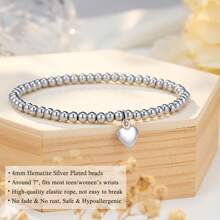 1入組4mm銀珠手鍊,彈性疊加電鍍時尚手鍊,是女兒、孫女、姊妹和朋友的生日、母親節等的禮物。