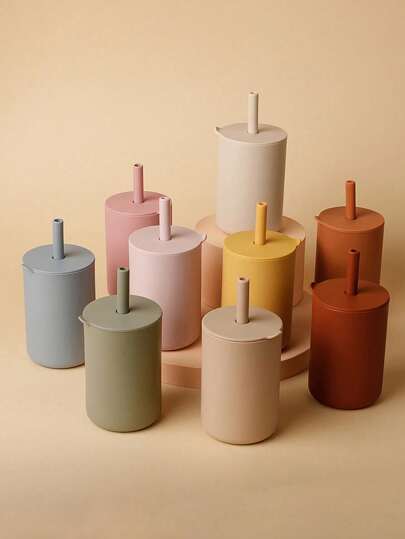 1 pezzo Tazza con cannuccia per bambini da 150ml (5oz), tazza per bere per bambini in fase di addestramento, in gel di silice, tazza per bere portatile per bambini, tazza pratica per la prima fase