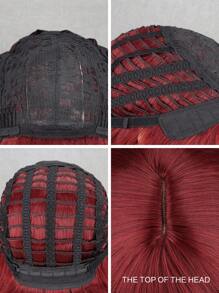 酒紅色鮑伯頭帶瀏海假髮適合日常佩戴、節日和萬聖節服裝 - 酒紅色 - 查看 6