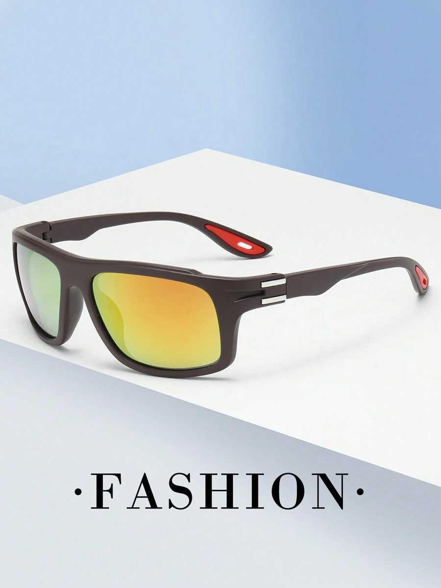 1pc Men's Pilot-Style Rimmed Outdoor Riding Sporty Fashion Glasses - Yellow - View 1