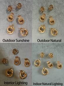 17KM 3pairs Circle Design Earrings - Yellow Gold - View 3