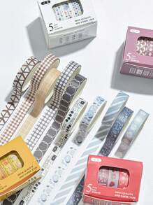 5 Rolls/set Basic Minimalist Multicolor Diy Scrapbooking Washi Tape For Bullet Journal Decoration - Multicolor - View 4