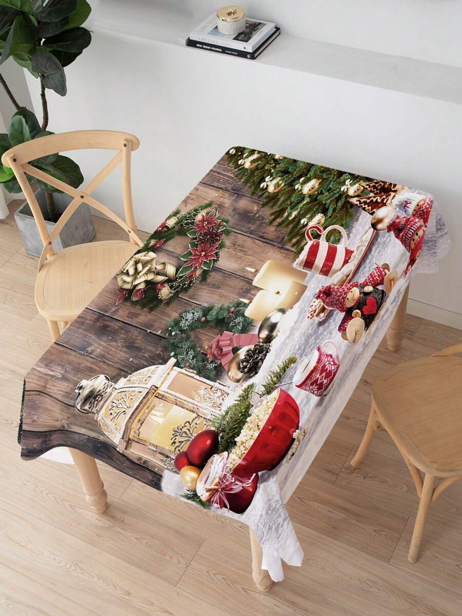 1pc Christmas Themed Pattern Printed Tablecloth - color - View 1