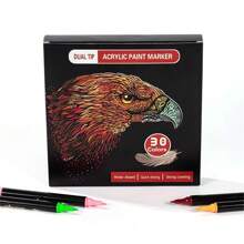 30種顏色的亞克力雙頭筆刷美術筆,適用於瓷器、岩石、玻璃、杯子、木材、布料、畫布、金屬永久筆藝術繪畫