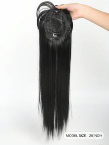 20英吋黑色直髮頭帶頭頂假髮配瀏海,自然替換覆蓋頭髮,女性適用防高溫假髮 - 黑色 - 查看 2