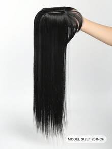 20英吋黑色直髮頭帶頭頂假髮配瀏海,自然替換覆蓋頭髮,女性適用防高溫假髮 - 黑色 - 查看 3